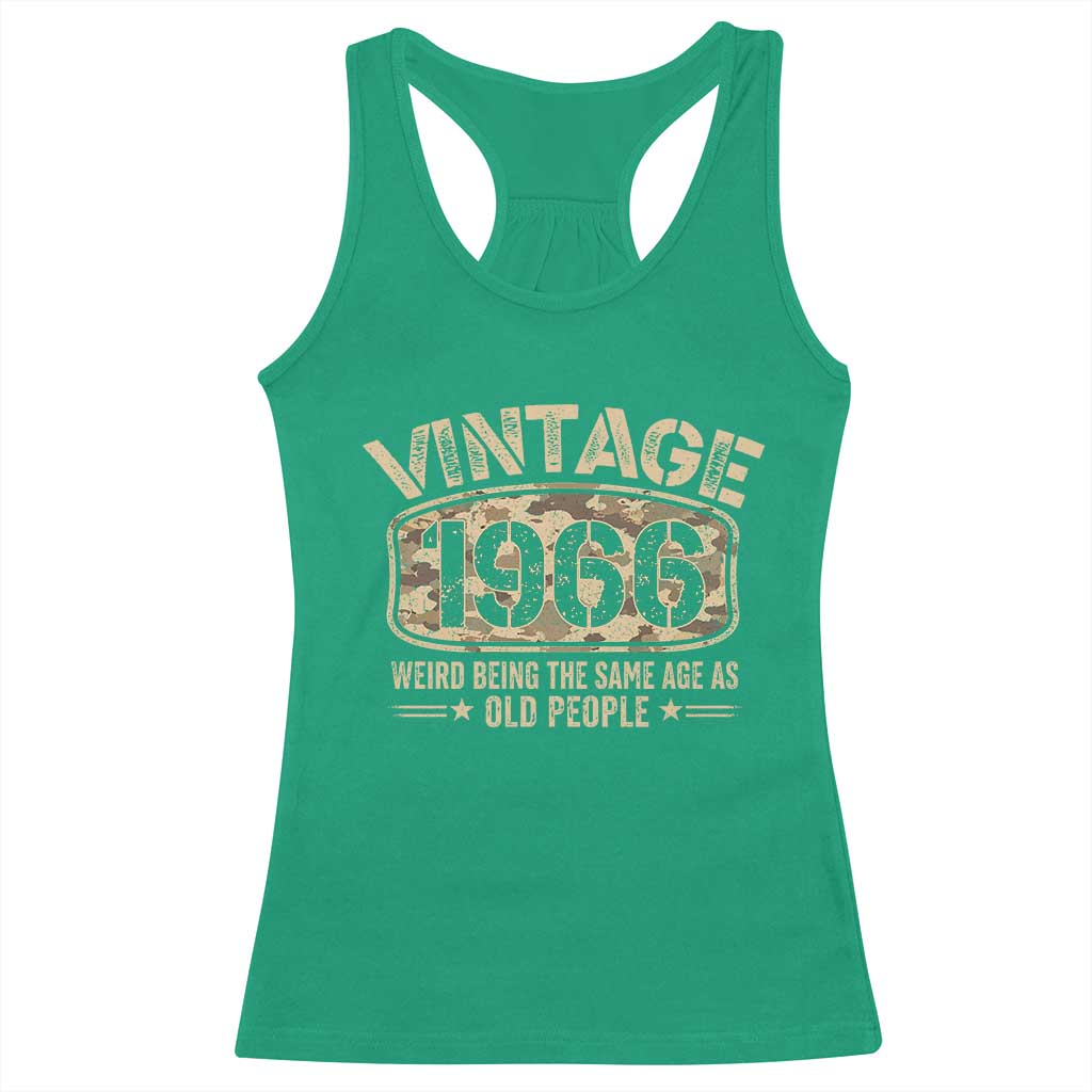 60th Birthday Gift For Men Racerback Tank Top Retro Camo 1966 Weird Being The Same Age As Old People