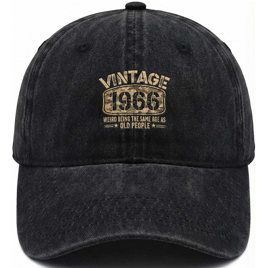60th Birthday Gift For Men Washed Cotton Baseball Cap Retro Camo 1966 Weird Being The Same Age As Old People