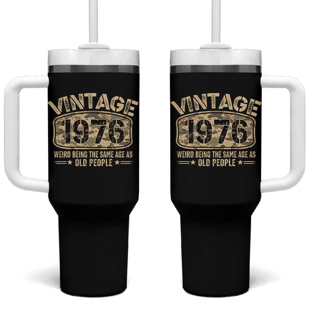 50th Birthday Gift For Men Tumbler With Handle Retro Camo 1976 Weird Being The Same Age As Old People