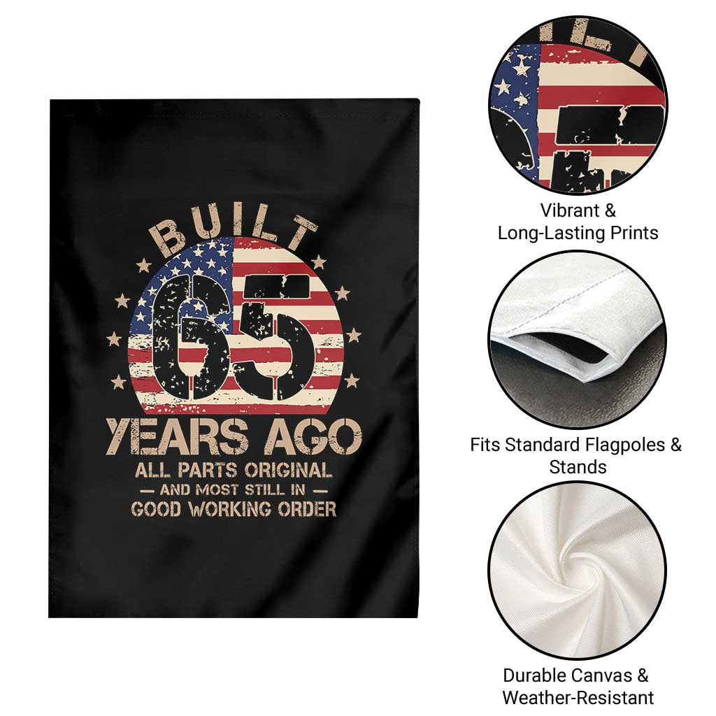 Funny 65th Birthday Garden Flag Vintage US Flag Built 65 Years Ago Parts Original