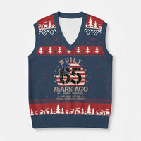 Funny 65th Birthday V-Neck Knit Sweater Vest Vintage US Flag Built 65 Years Ago Parts Original