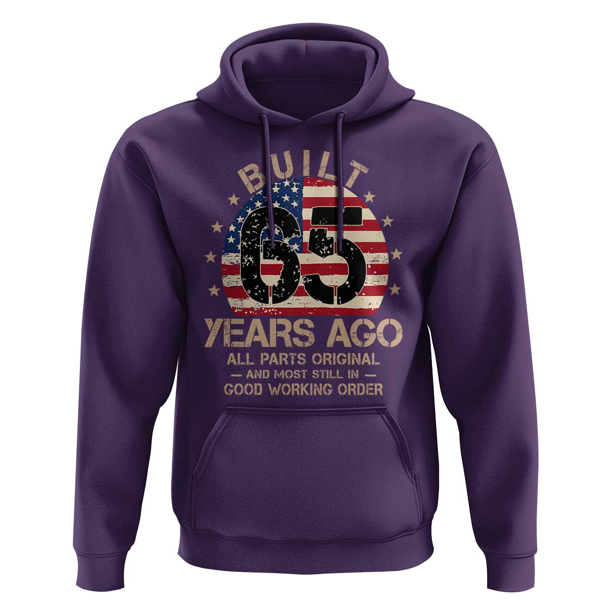 Funny 65th Birthday Hoodie Vintage US Flag Built 65 Years Ago Parts Original