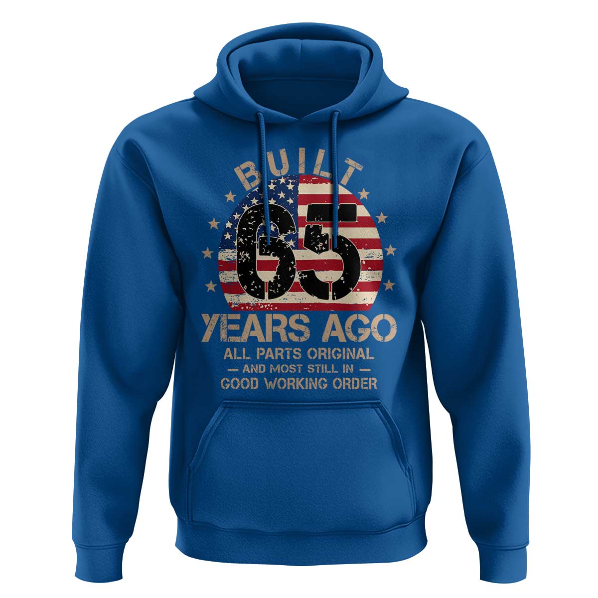 Funny 65th Birthday Hoodie Vintage US Flag Built 65 Years Ago Parts Original