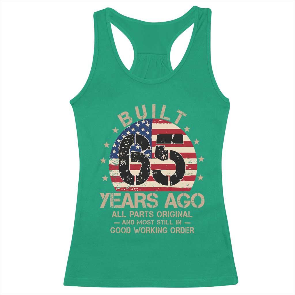 Funny 65th Birthday Racerback Tank Top Vintage US Flag Built 65 Years Ago Parts Original