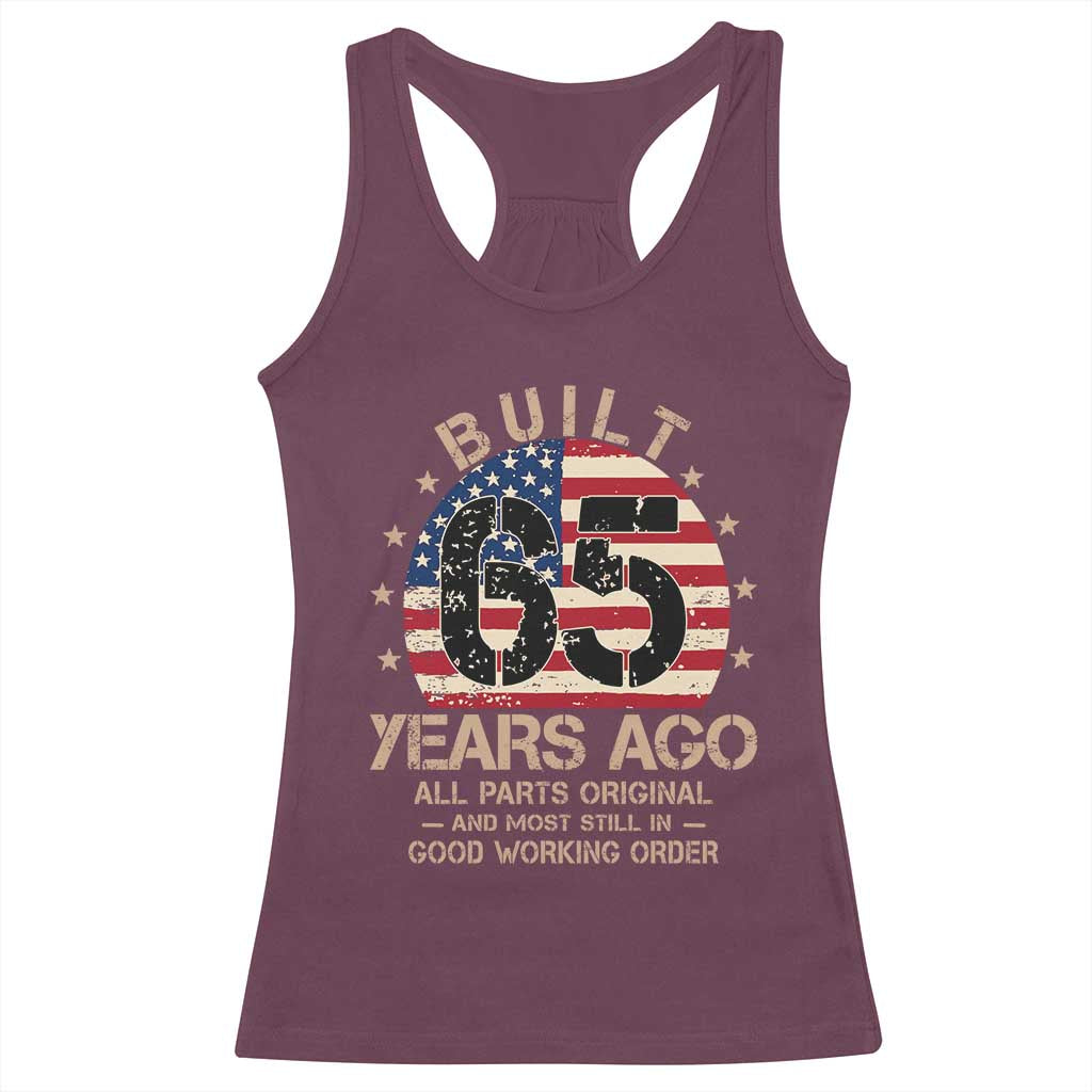 Funny 65th Birthday Racerback Tank Top Vintage US Flag Built 65 Years Ago Parts Original