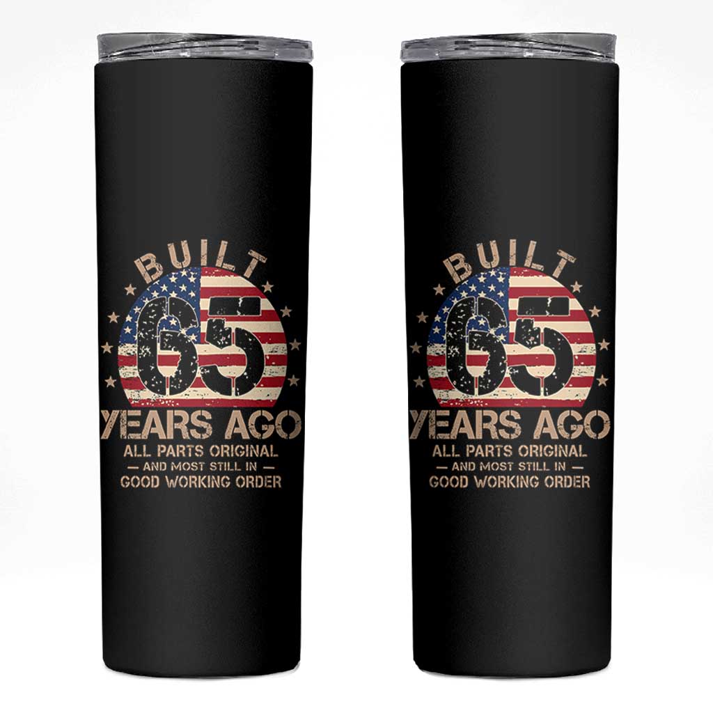 Funny 65th Birthday Skinny Tumbler Vintage US Flag Built 65 Years Ago Parts Original