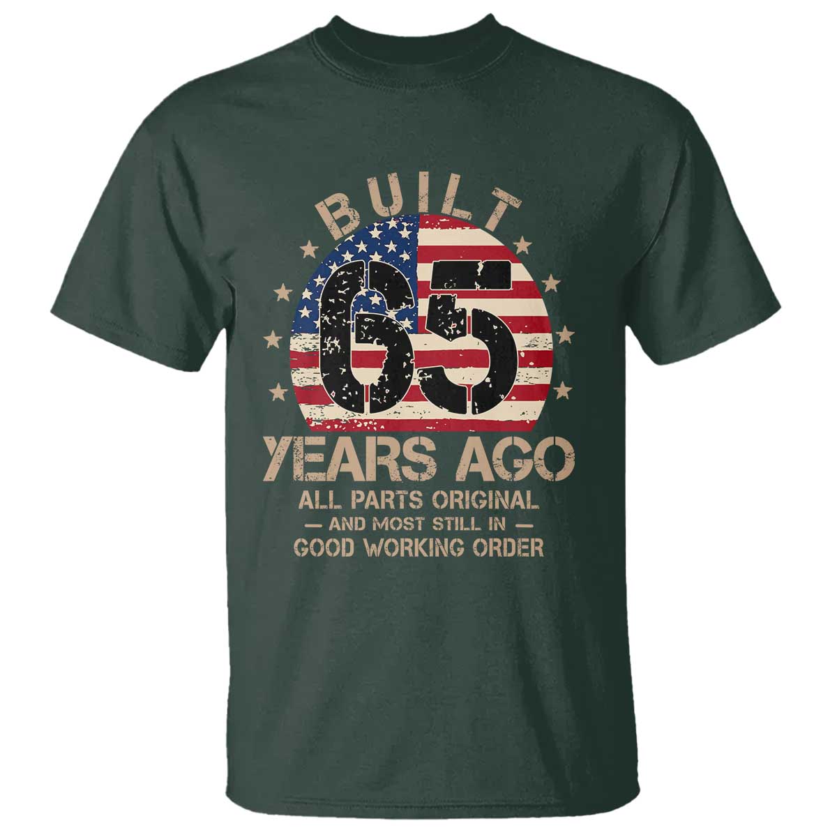 Funny 65th Birthday T Shirt Vintage US Flag Built 65 Years Ago Parts Original