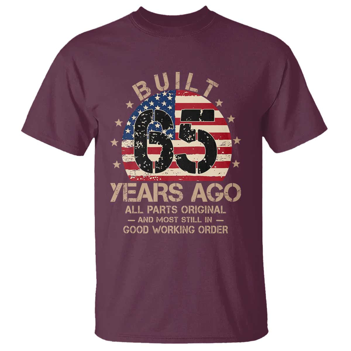 Funny 65th Birthday T Shirt Vintage US Flag Built 65 Years Ago Parts Original
