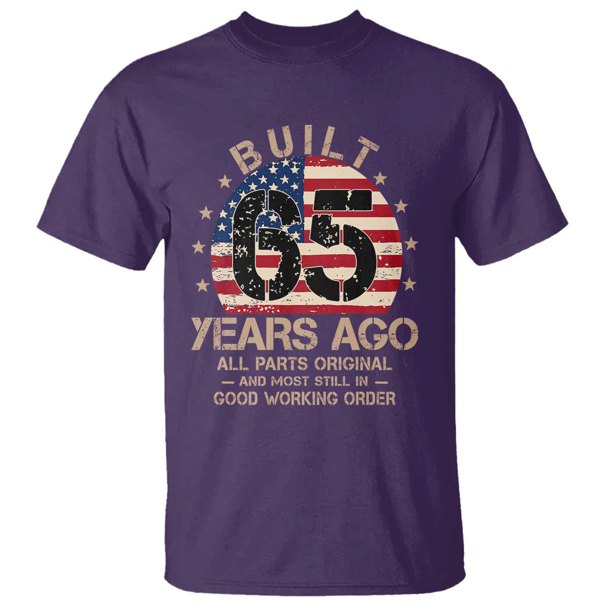 Funny 65th Birthday T Shirt Vintage US Flag Built 65 Years Ago Parts Original