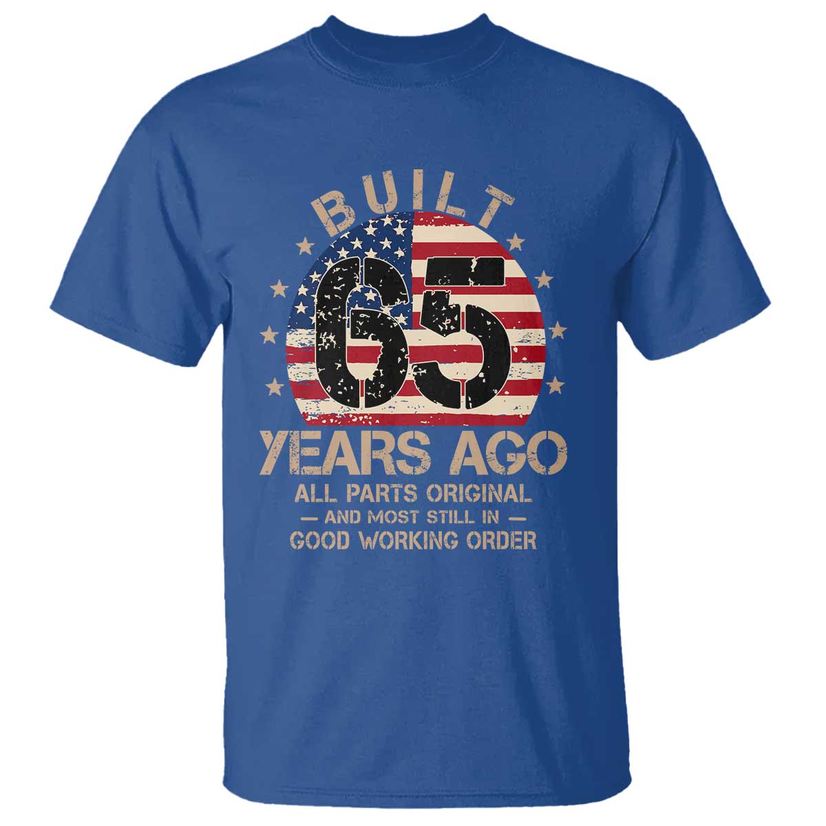 Funny 65th Birthday T Shirt Vintage US Flag Built 65 Years Ago Parts Original