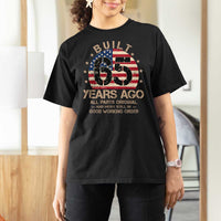 Funny 65th Birthday T Shirt For Women Vintage US Flag Built 65 Years Ago Parts Original