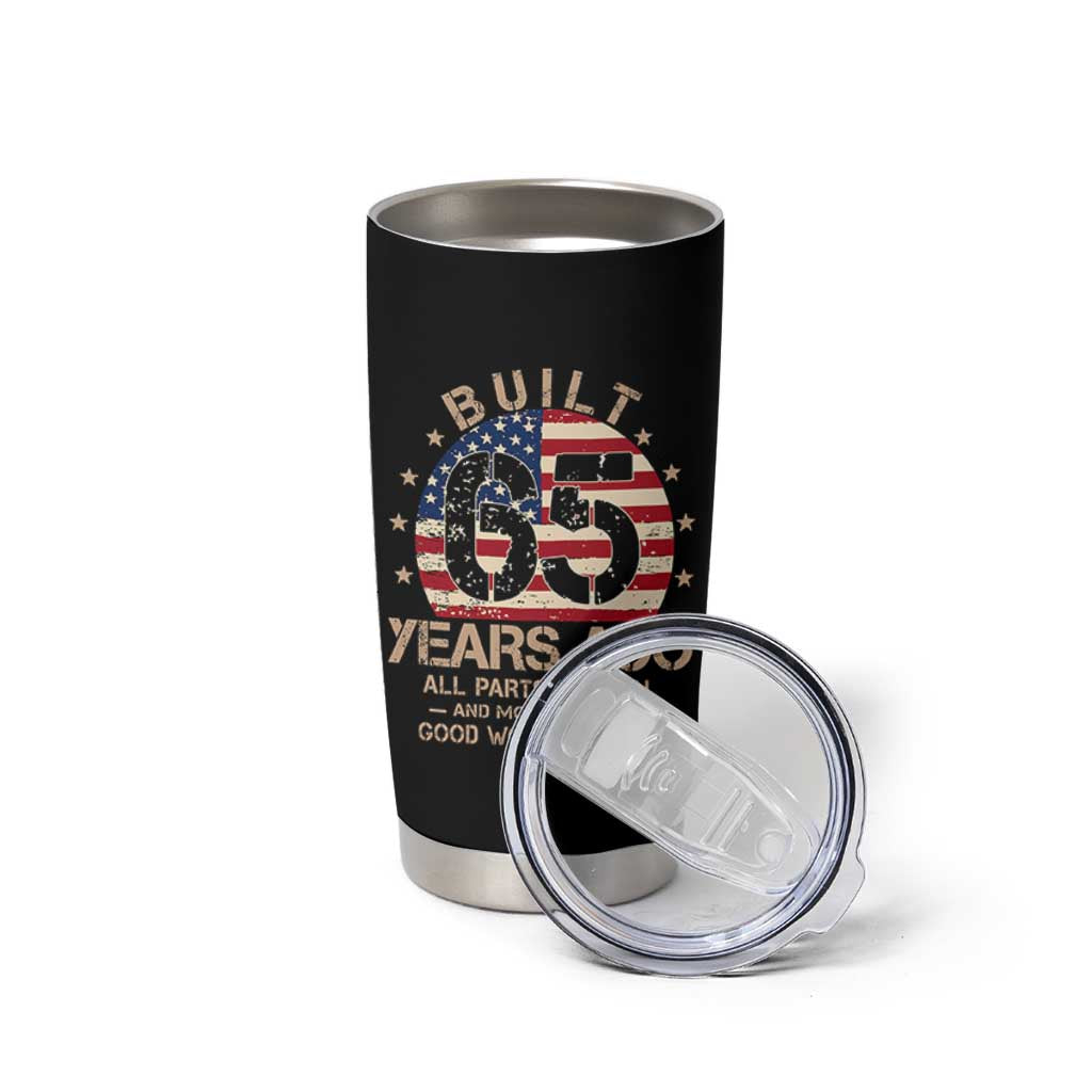 Funny 65th Birthday Tumbler Cup Vintage US Flag Built 65 Years Ago Parts Original