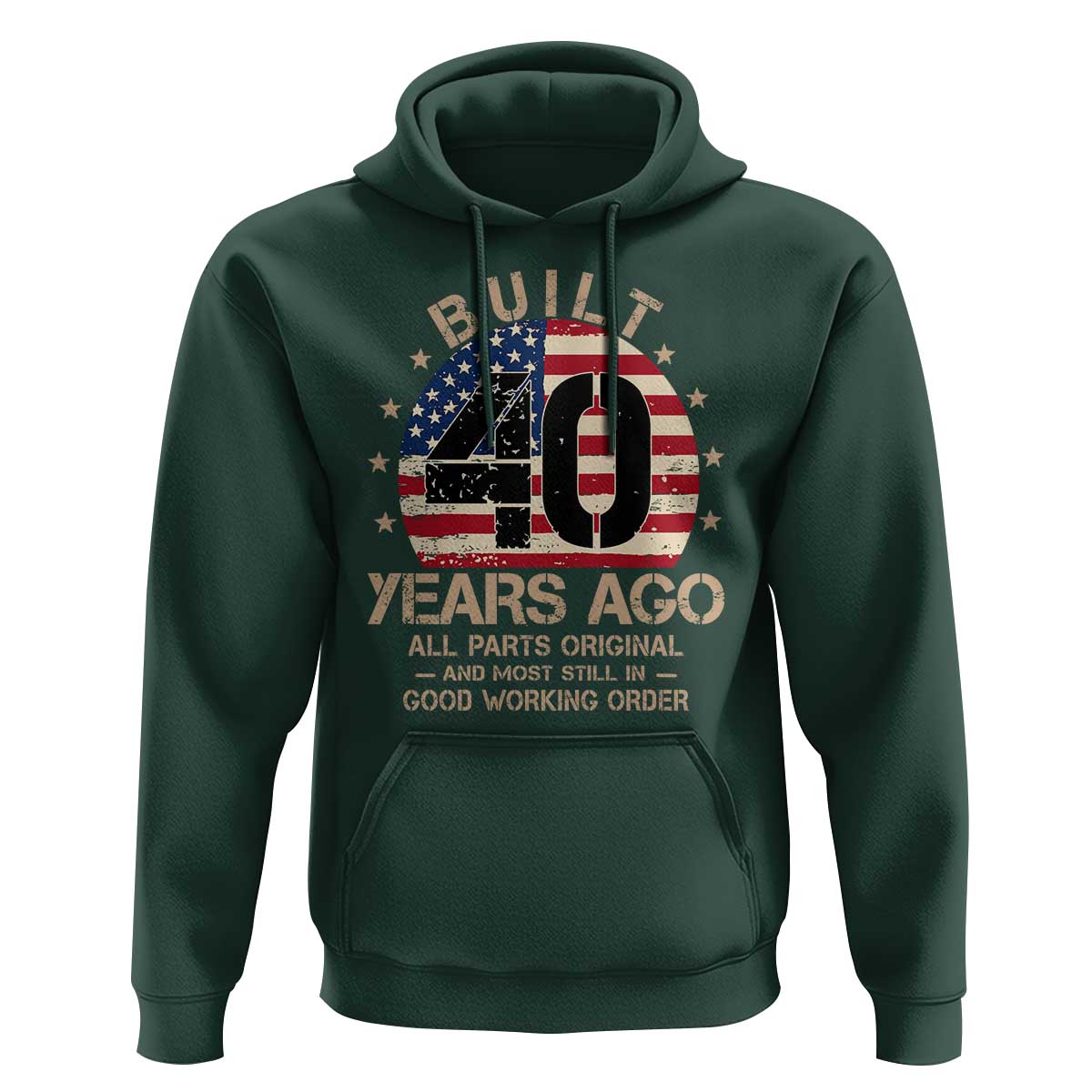 Funny 40th Birthday Hoodie Vintage US Flag Built 40 Years Ago Parts Original