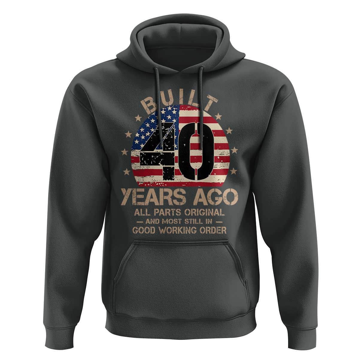 Funny 40th Birthday Hoodie Vintage US Flag Built 40 Years Ago Parts Original