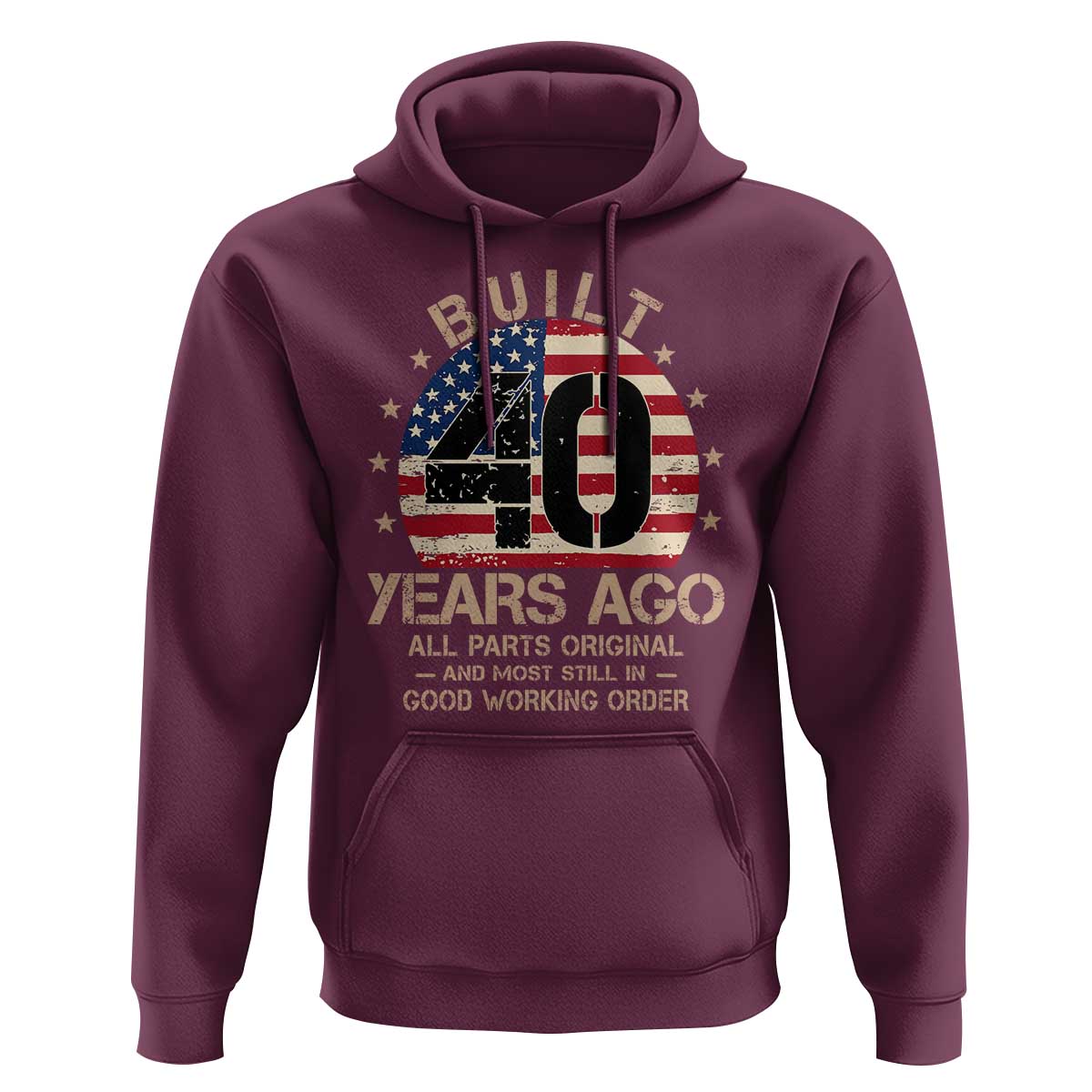 Funny 40th Birthday Hoodie Vintage US Flag Built 40 Years Ago Parts Original