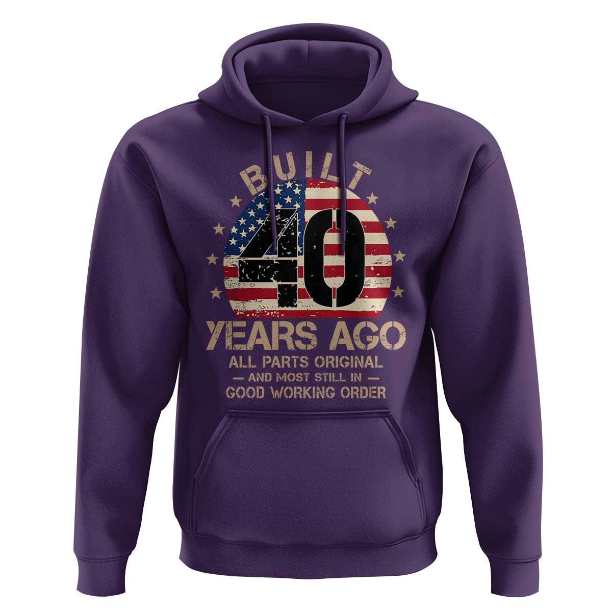 Funny 40th Birthday Hoodie Vintage US Flag Built 40 Years Ago Parts Original