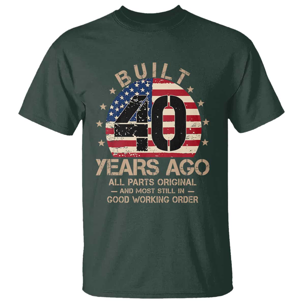 Funny 40th Birthday T Shirt Vintage US Flag Built 40 Years Ago Parts Original