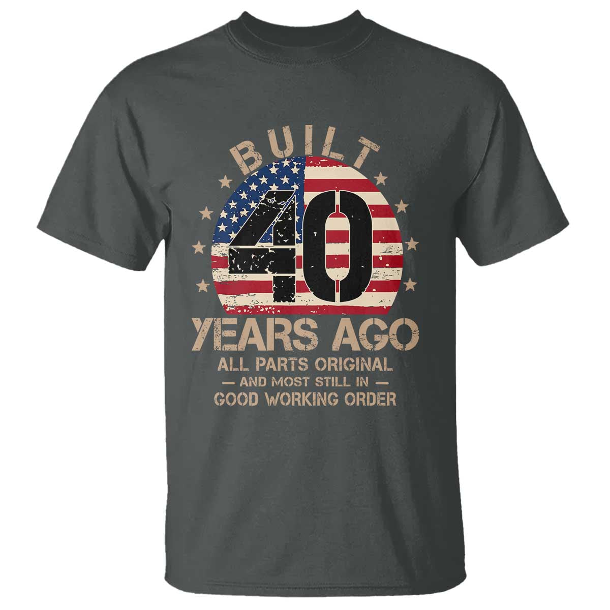 Funny 40th Birthday T Shirt Vintage US Flag Built 40 Years Ago Parts Original