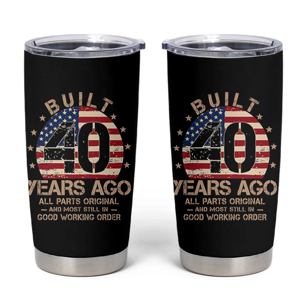 Funny 40th Birthday Tumbler Cup Vintage US Flag Built 40 Years Ago Parts Original