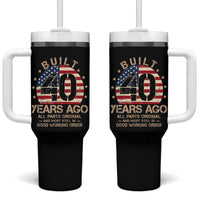 Funny 40th Birthday Tumbler With Handle Vintage US Flag Built 40 Years Ago Parts Original