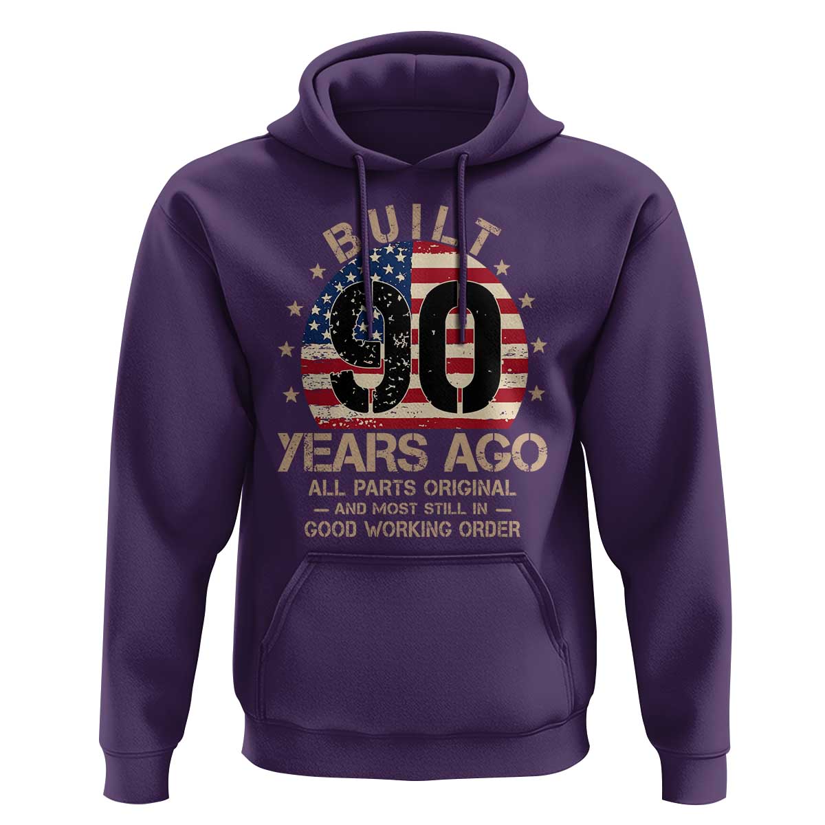 Funny 90th Birthday Hoodie Vintage US Flag Built 90 Years Ago Parts Original