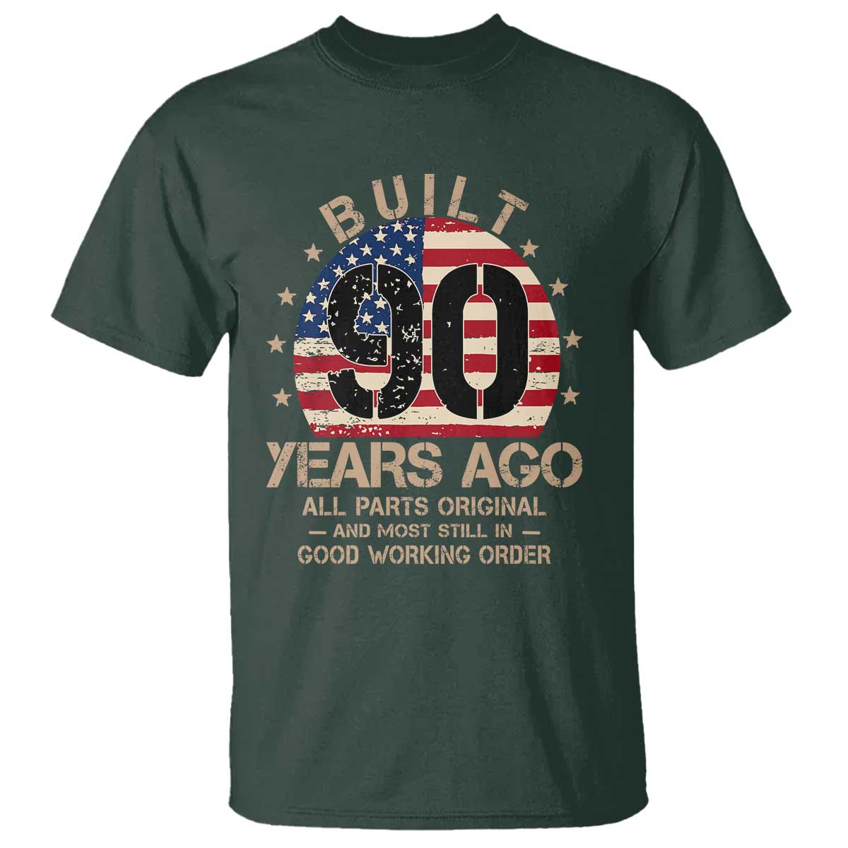 Funny 90th Birthday T Shirt Vintage US Flag Built 90 Years Ago Parts Original