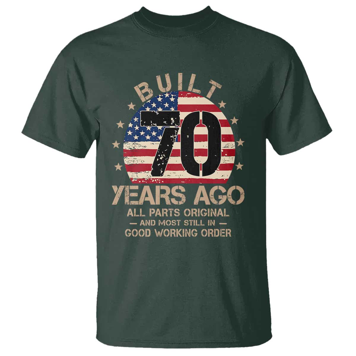 Funny 70th Birthday T Shirt Vintage US Flag Built 70 Years Ago Parts Original