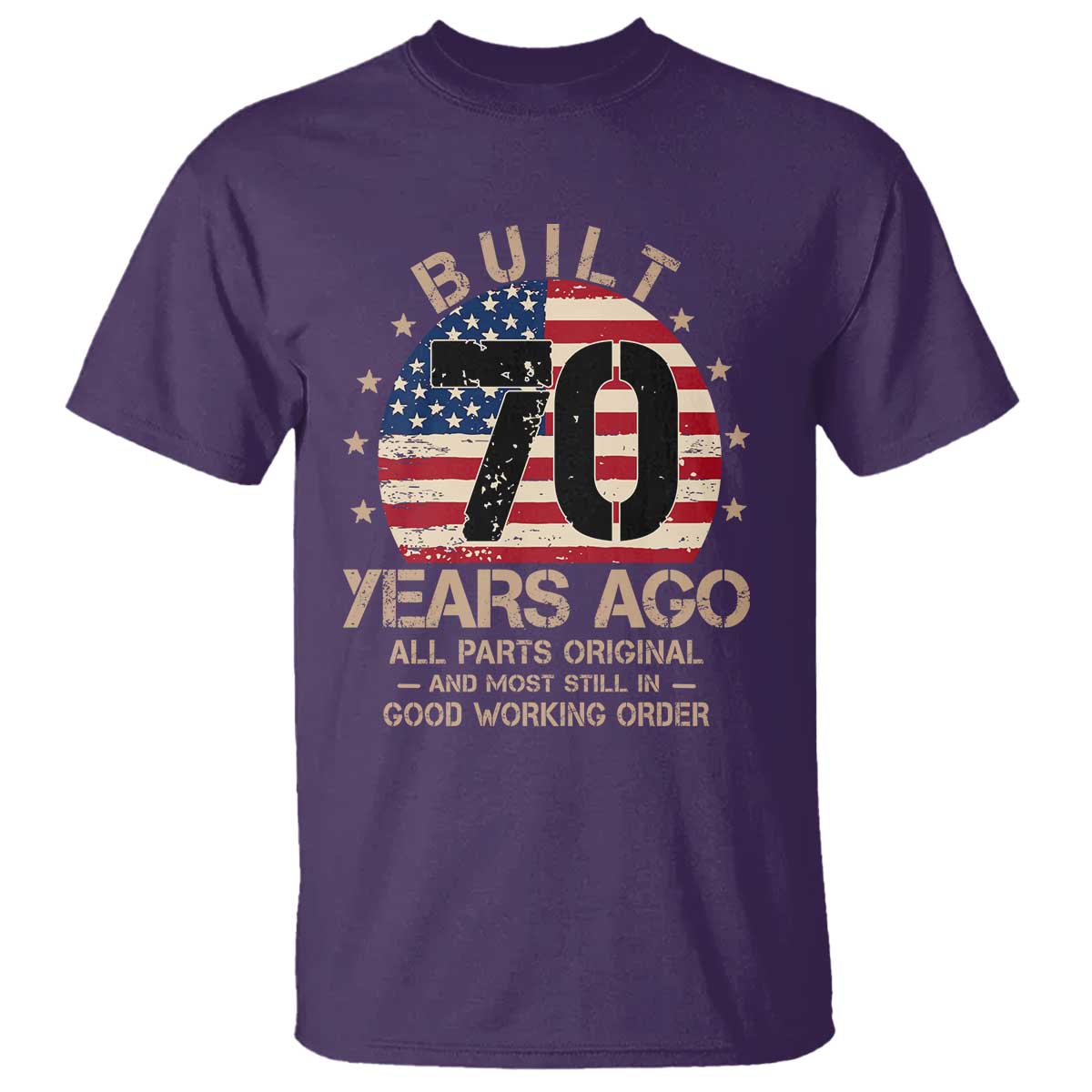 Funny 70th Birthday T Shirt Vintage US Flag Built 70 Years Ago Parts Original