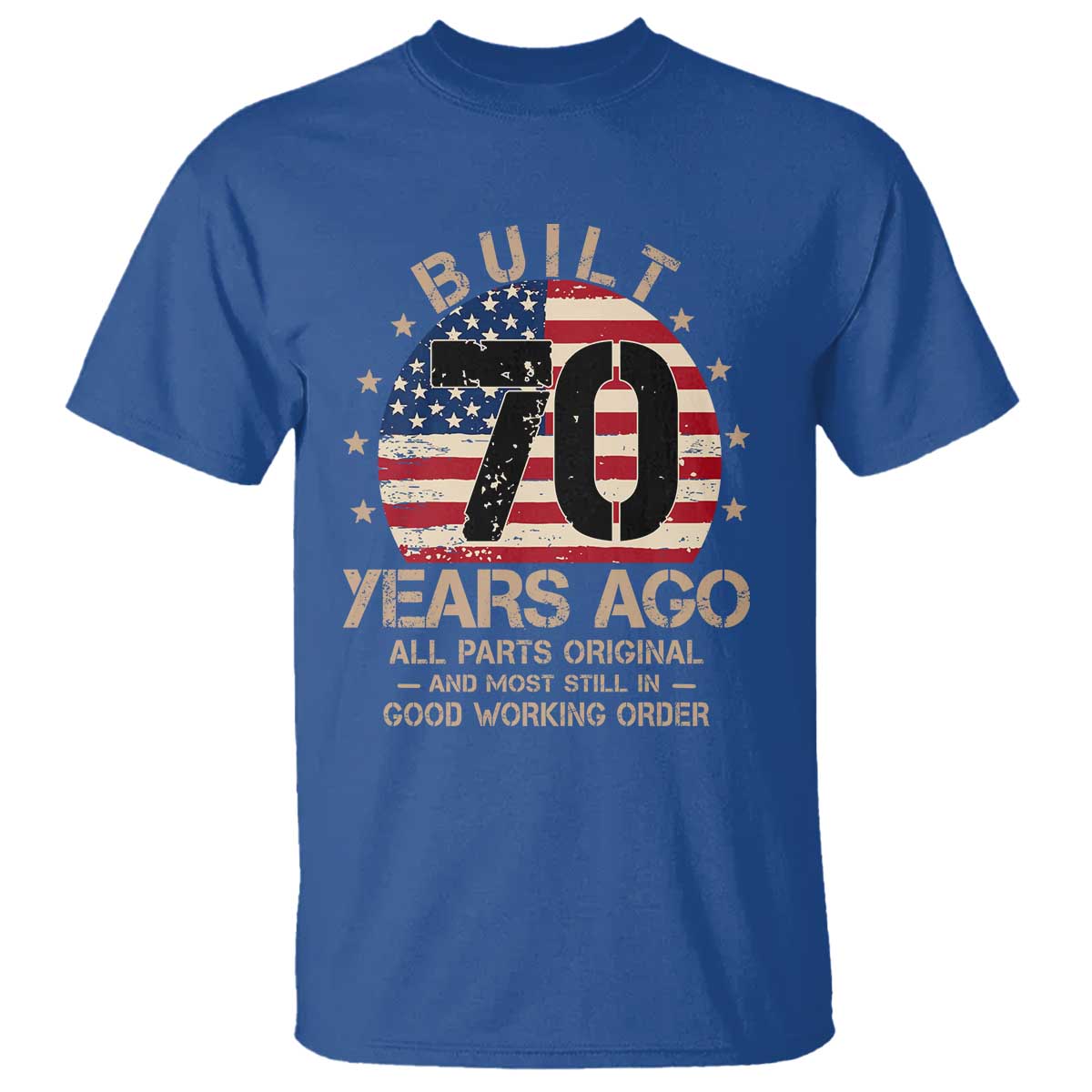 Funny 70th Birthday T Shirt Vintage US Flag Built 70 Years Ago Parts Original