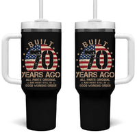 Funny 70th Birthday Tumbler With Handle Vintage US Flag Built 70 Years Ago Parts Original