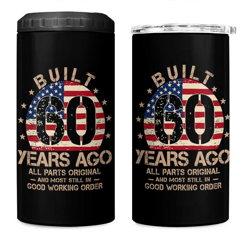 Funny 60th Birthday 4 in 1 Can Cooler Tumbler Vintage US Flag Built 60 Years Ago Parts Original