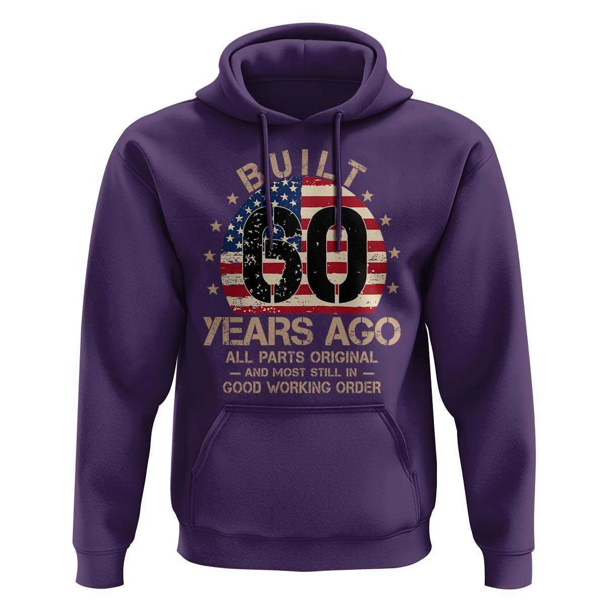 Funny 60th Birthday Hoodie Vintage US Flag Built 60 Years Ago Parts Original