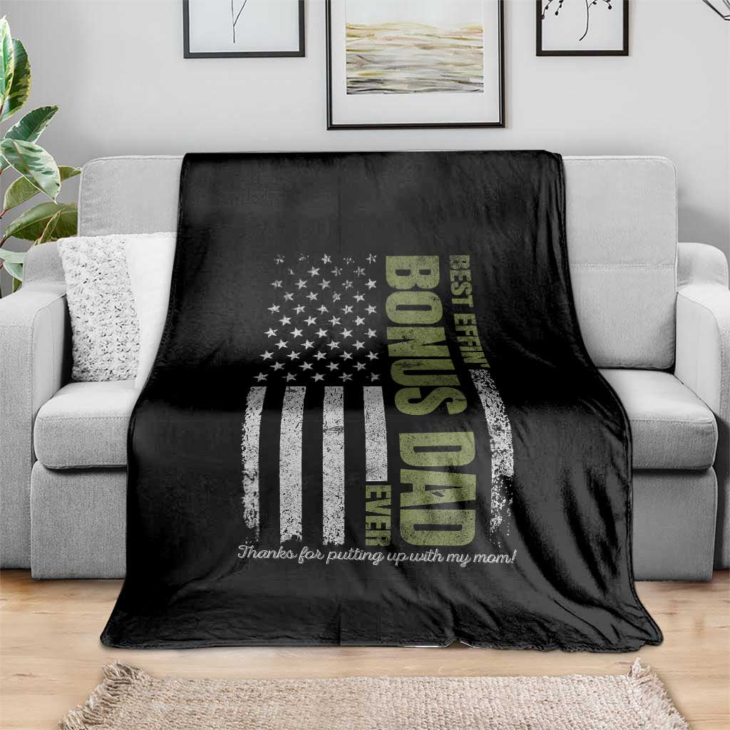 Best Effin Bonus Dad Ever Throw Blanket Vintage Step Dad American Flag
