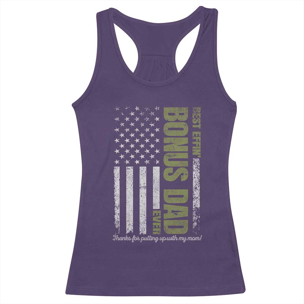 Best Effin Bonus Dad Ever Racerback Tank Top Vintage Step Dad American Flag