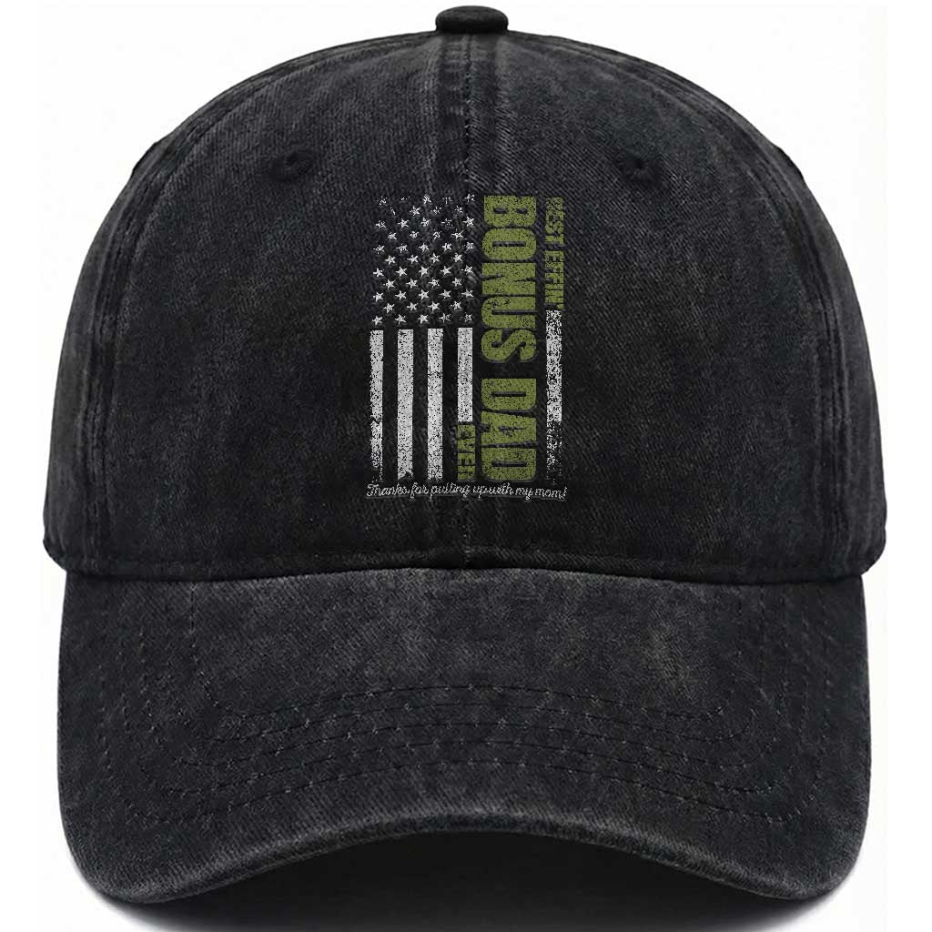 Best Effin Bonus Dad Ever Washed Cotton Baseball Cap Vintage Step Dad American Flag