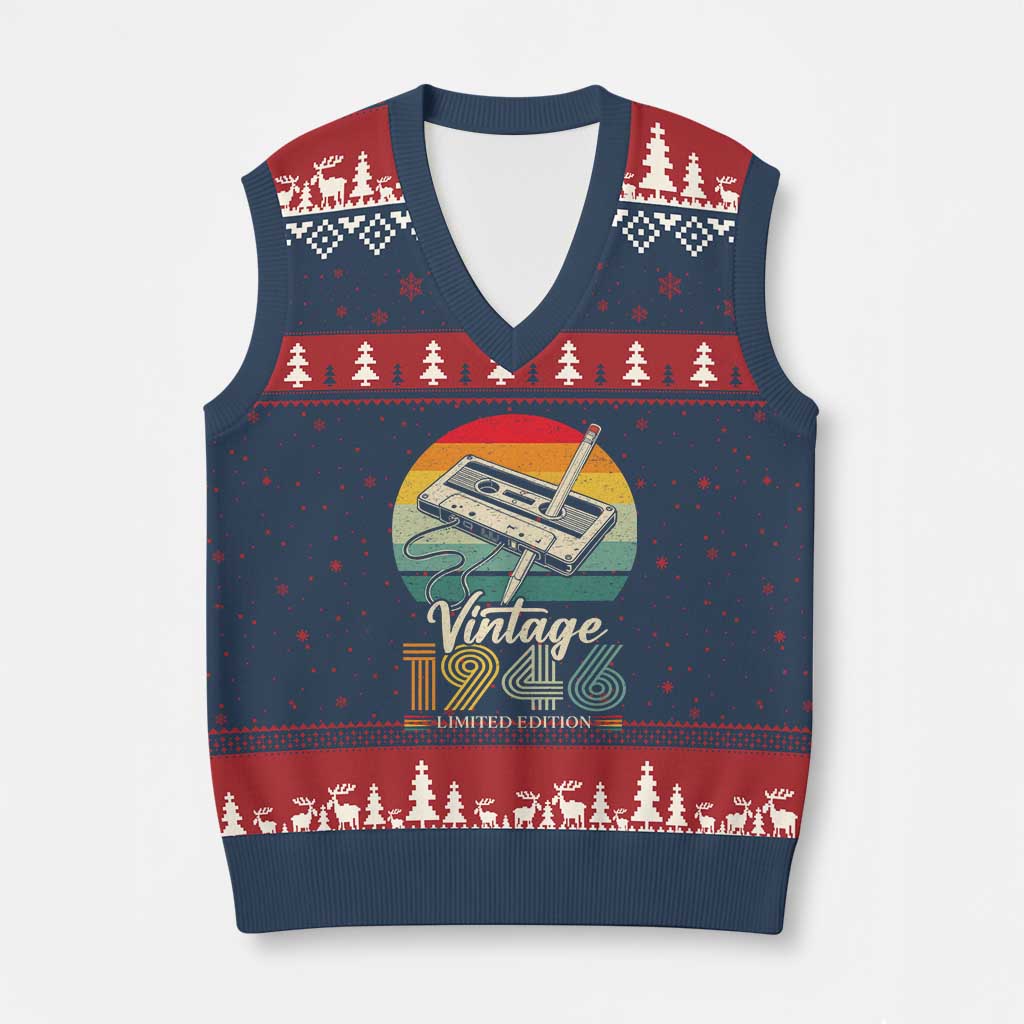 Vintage 1946 V-Neck Knit Sweater Vest 80th Birthday Turning 80 Year Old Gifts