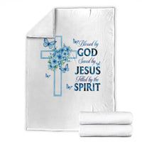 Christian Jesus Throw Blanket Blessed By God Saved By Jesus Blue Floral Cross Butterfly Art