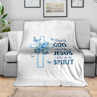 Christian Jesus Throw Blanket Blessed By God Saved By Jesus Blue Floral Cross Butterfly Art