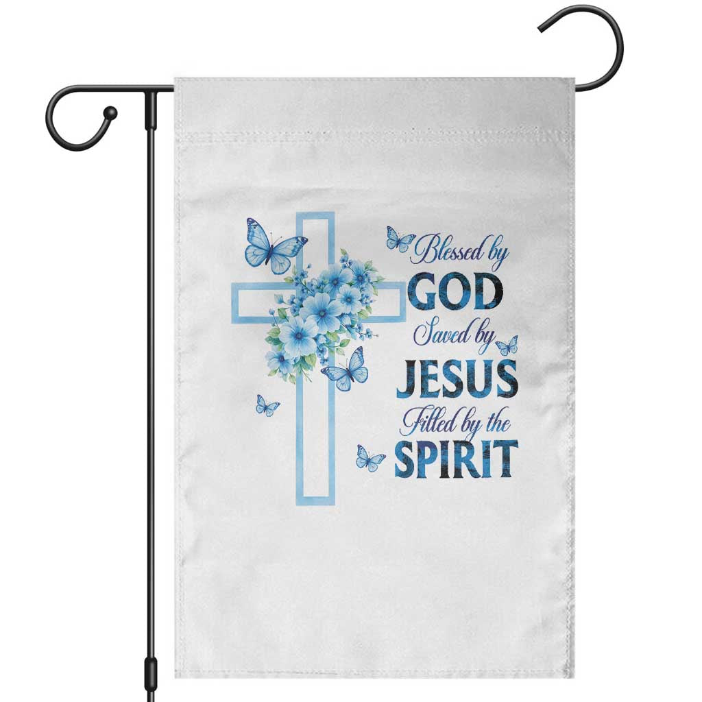 Christian Jesus Garden Flag Blessed By God Saved By Jesus Blue Floral Cross Butterfly Art