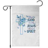 Christian Jesus Garden Flag Blessed By God Saved By Jesus Blue Floral Cross Butterfly Art