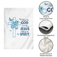 Christian Jesus Garden Flag Blessed By God Saved By Jesus Blue Floral Cross Butterfly Art