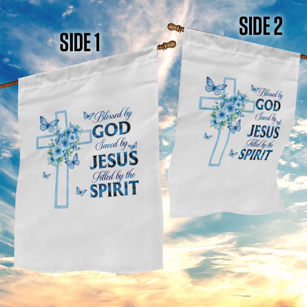 Christian Jesus Garden Flag Blessed By God Saved By Jesus Blue Floral Cross Butterfly Art