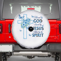 Christian Jesus Spare Tire Cover Blessed By God Saved By Jesus Blue Floral Cross Butterfly Art