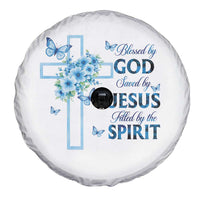 Christian Jesus Spare Tire Cover Blessed By God Saved By Jesus Blue Floral Cross Butterfly Art