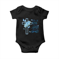Christian Jesus Baby Onesie Blessed By God Saved By Jesus Blue Floral Cross Butterfly Art
