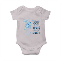 Christian Jesus Baby Onesie Blessed By God Saved By Jesus Blue Floral Cross Butterfly Art
