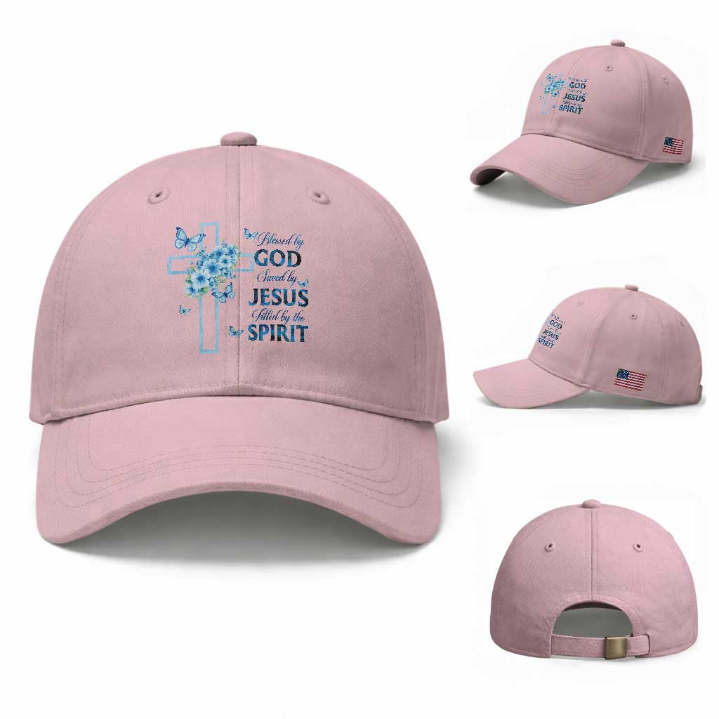 Christian Jesus Baseball Cap Blessed By God Saved By Jesus Blue Floral Cross Butterfly Art