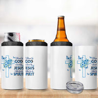 Christian Jesus 4 in 1 Can Cooler Tumbler Blessed By God Saved By Jesus Blue Floral Cross Butterfly Art