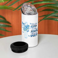 Christian Jesus 4 in 1 Can Cooler Tumbler Blessed By God Saved By Jesus Blue Floral Cross Butterfly Art