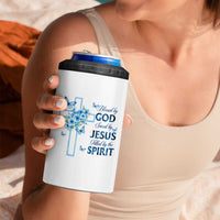 Christian Jesus 4 in 1 Can Cooler Tumbler Blessed By God Saved By Jesus Blue Floral Cross Butterfly Art